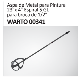 Aspa de Metal para Pintura23”x 4” Espiral 5 GLpara broca de 12” WARTO 00341