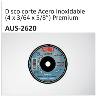 Disco corte Acero Inoxidable(4 x 364 x 58”) PremiumAUS-2620