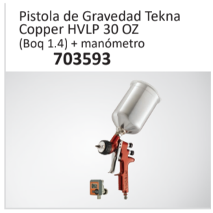 Pistola de Gravedad TeknaCopper HVLP 30 OZ(Boq 1.4) + manómetro 703593