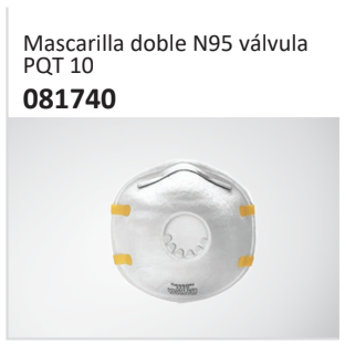 Mascarilla doble N95 válvulaPQT 10 081740