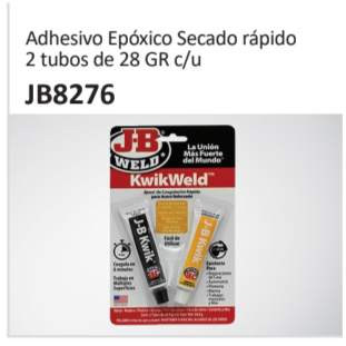 Adhesivo Epóxico Secado rápido2 tubos de 28 GR cu JB8276