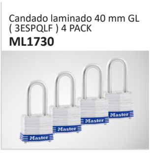 Candado laminado 40 mm GL( 3ESPQLF ) 4 PACK ML1730