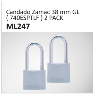 Candado Zamac 38 mm GL( 740ESPTLF ) 2 PACK ML247