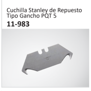 Cuchilla Stanley de RepuestoTipo Gancho PQT 5 11-983
