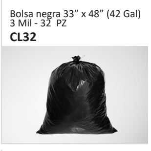 Bolsa negra 33” x 48” (42 Gal)3 Mil - 32 PZCL32